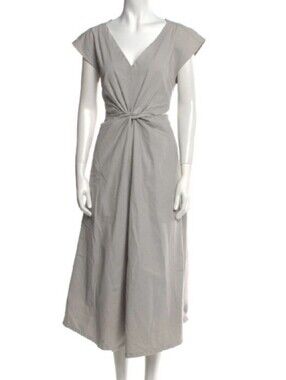 Rachel Comey 100% Cotton Denim V-neck Twist Front Cutout Midi Dress With Pockets